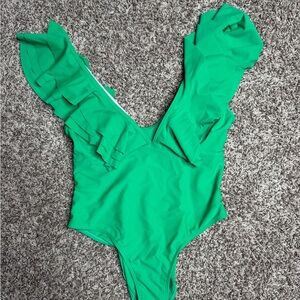 Green Ruffled One-Piece Swimsuit